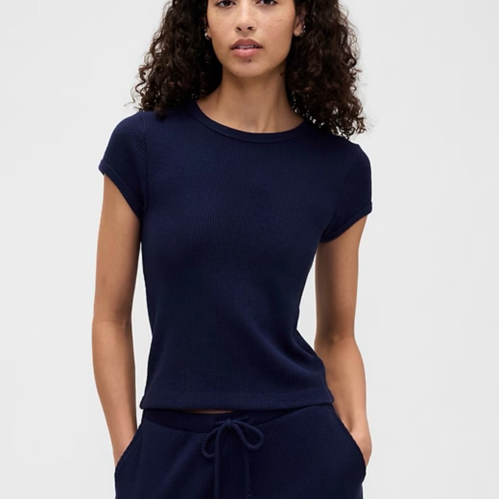 Gap Women’s Navy Blue Waffle-Knit Short Sleeve Shirt Sz S NWT